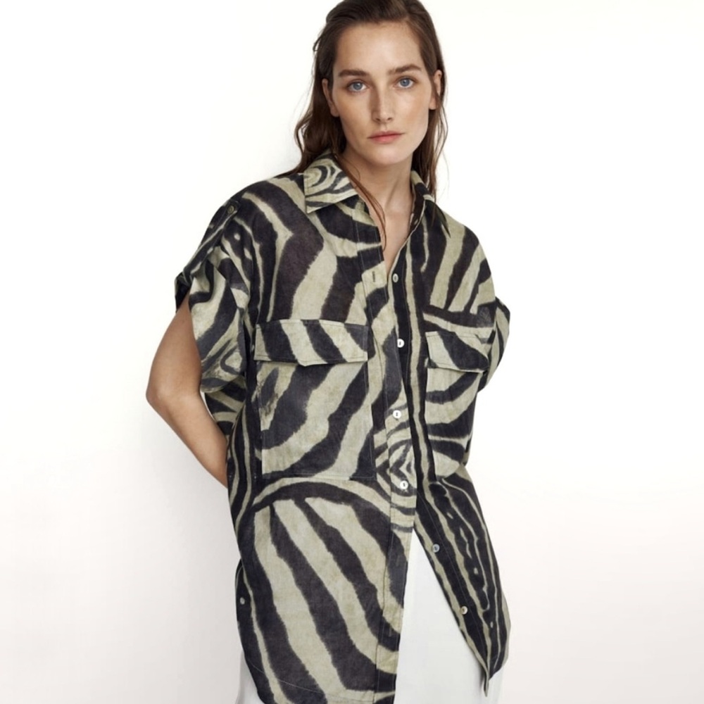 Massimo Dutti | Linen Zebra Print Oversized Tunic / Blouse M